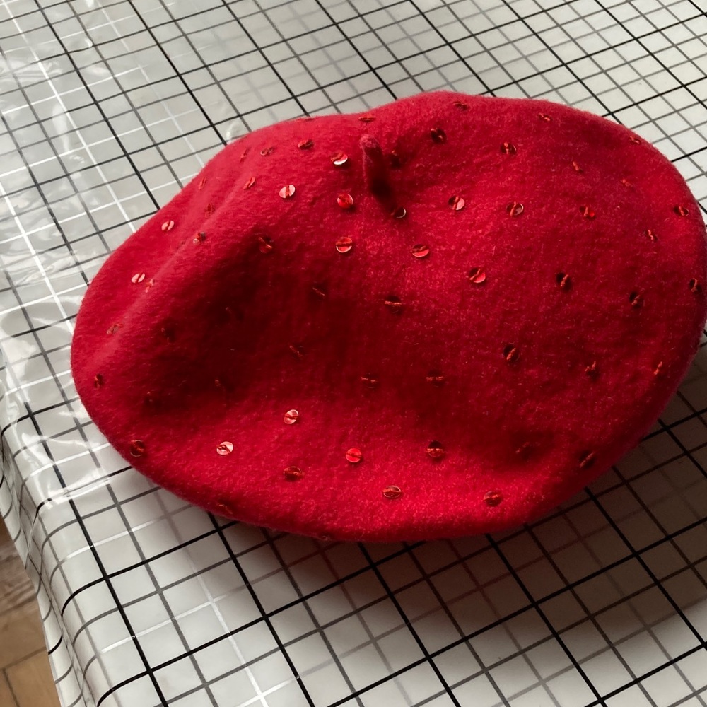 GAP Red Beret with Sequin Accents